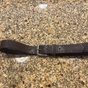 Vintage Womens Leather Laser Cut Wide Brown Belt Made in Canada L